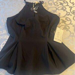 Lily Star black halter top with removable rhinestone bow